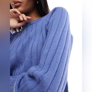 NWOT Aerie Beyond Cotton Slouchy Oversized Blue Sweater Size M